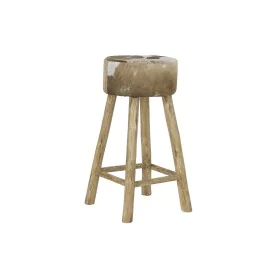 Stool DKD Home Decor Natural Wood Brown Leather White (42 x 42 x 77 cm) by DKD Home Decor, Barstools - Ref: S3033106, Price: ...