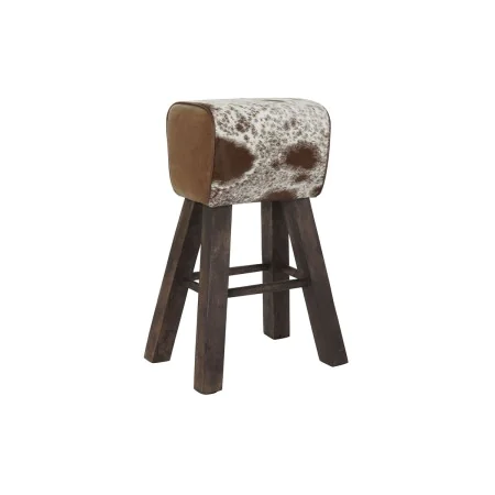 Stool DKD Home Decor Black Wood Brown Leather White (50 x 35 x 75 cm) by DKD Home Decor, Barstools - Ref: S3033107, Price: 13...