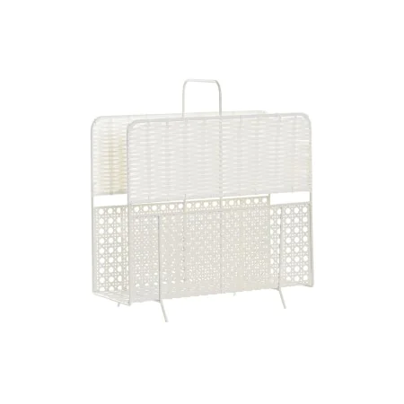 Porta-revistas DKD Home Decor Natural Metal Branco vime (36,5 x 15 x 41 cm) de DKD Home Decor, Suportes para revistas - Ref: ...