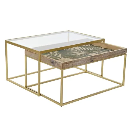 Jeu de 2 tables DKD Home Decor Doré Naturel Bois Métal Verre 90 x 60 x 45 cm de DKD Home Decor, Tables basses - Réf : S303330...