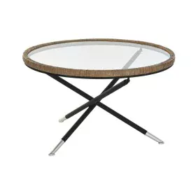 Mesa de apoio DKD Home Decor 80 x 80 x 48 cm Cristal Natural Prateado Preto Metal de DKD Home Decor, Jogos de móveis - Ref: S...