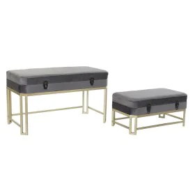 Bench DKD Home Decor Grey Golden Metal Velvet (80 x 40 x 47 cm) by DKD Home Decor, Chairs - Ref: S3033859, Price: 202,76 €, D...