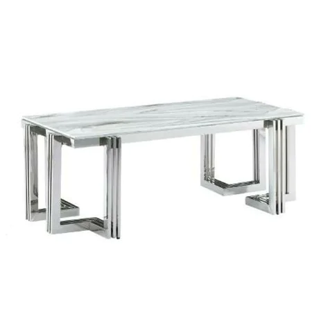 Mesa de Centro DKD Home Decor Blanco Plateado Cristal Acero 120 x 60 x 45 cm de DKD Home Decor, Mesas de café - Ref: S3034283...