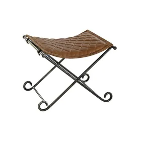 Banco de Pé-de-cama DKD Home Decor Preto Metal Castanho Pele (53 x 45 x 44 cm) de DKD Home Decor, Bancos de toucador - Ref: S...