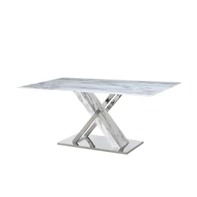 Table de Salle à Manger DKD Home Decor Verre Argenté Gris Acier Blanc 180 x 90 x 78 cm de DKD Home Decor, Tables - Réf : S303...