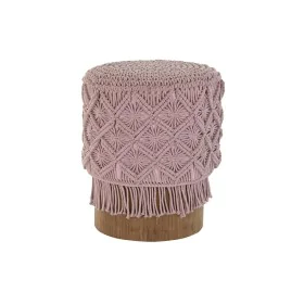 Repousa pés DKD Home Decor 43 x 43 x 51 cm Madeira Castanho Rosa Claro Macramé Boho de DKD Home Decor, Pufes e repousa-pés - ...