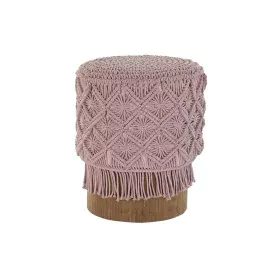 Reposapiés DKD Home Decor 43 x 43 x 51 cm Madera Marrón Rosa claro Macramé Boho de DKD Home Decor, Otomanas y reposapiés - Re...