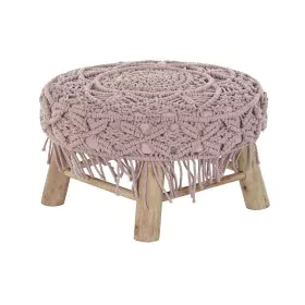 Poggiapiedi DKD Home Decor 48 x 48 x 30 cm Naturale Legno Marrone Rosa chiaro Macramé Boho di DKD Home Decor, Ottomane e pogg...