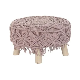 Footrest DKD Home Decor Natural Light Pink Wood Boho Macrame 53 x 53 x 31 cm by DKD Home Decor, Footstools & Ottomans - Ref: ...