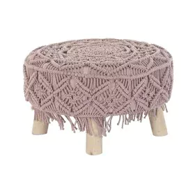 Reposapiés DKD Home Decor Natural Rosa claro Madera Boho Macramé 53 x 53 x 31 cm de DKD Home Decor, Otomanas y reposapiés - R...