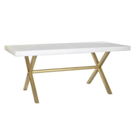 Table de Salle à Manger DKD Home Decor Blanc Doré Laiton Bois de manguier 180 x 90 x 76 cm de DKD Home Decor, Tables - Réf : ...