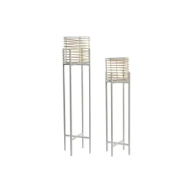 Set de pots DKD Home Decor Blanc Marron Naturel Métal Rotin 21 x 21 x 77 cm (2 Unités) de DKD Home Decor, Pots de fleurs - Ré...