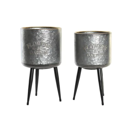 Set de pots DKD Home Decor Noir Gris Métallisé Métal Loft 25 x 25 x 46 cm de DKD Home Decor, Pots de fleurs - Réf : S3034711,...