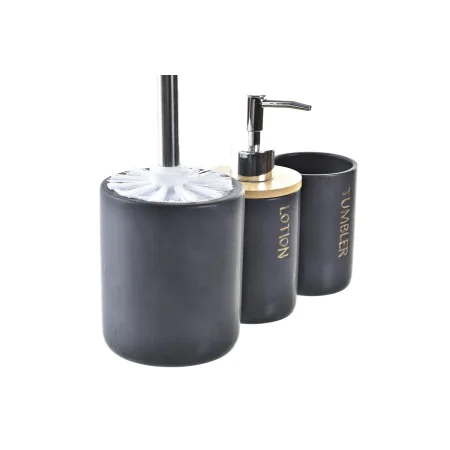 Bath Set DKD Home Decor Black Natural Bamboo Dolomite 10,2 x 10,2 x 37,5 cm (3 Pieces) by DKD Home Decor, Bathroom Accessory ...