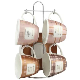 Piece Coffee Cup Set DKD Home Decor Pink Metal Brown White 210 ml 4 Pieces by DKD Home Decor, Cups - Ref: S3036869, Price: 20...