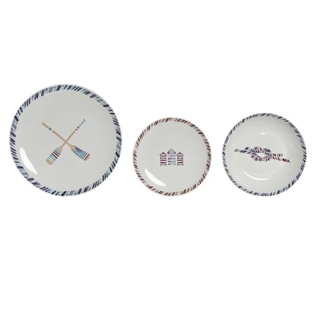 Conjunto de Louça DKD Home Decor Azul Branco Grená Porcelana Mediterrâneo Marinha 18 Peças de DKD Home Decor, Louças combinad...