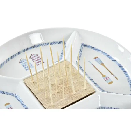 Bandeja de Aperitivos DKD Home Decor Azul Natural Bambú Gres Mediterráneo 23,5 x 23,5 x 7 cm de DKD Home Decor, Platos y fuen...