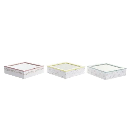 Caja para Infusiones DKD Home Decor Amarillo Rojo Verde Metal Cristal Madera MDF 3 Piezas 24 x 24 x 7 cm de DKD Home Decor, A...