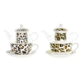 Teiera DKD Home Decor Leopardo Cristallo Porcellana Marrone Trasparente Bianco (2 Unità) di DKD Home Decor, Servizio da tè e ...