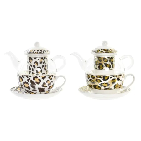 Teapot DKD Home Decor Leopard Crystal Porcelain Brown Transparent White (2 Units) by DKD Home Decor, Tea and coffee sets - Re...