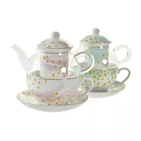 Teapot DKD Home Decor Crystal Porcelain Pink Transparent White Green (2 Units) by DKD Home Decor, Tea and coffee sets - Ref: ...