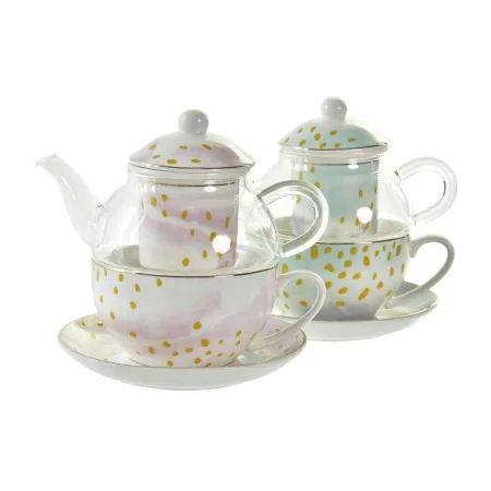 Teiera DKD Home Decor Cristallo Porcellana Rosa Trasparente Bianco Verde (2 Unità) di DKD Home Decor, Servizio da tè e caffè ...