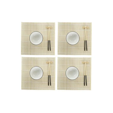 Set per Sushi DKD Home Decor Bambù Gres Bianco Orientale 14,5 x 14,5 x 31 cm (16 Pezzi) di DKD Home Decor, Piatti e teglie - ...