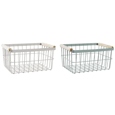 Cesta de Varetas DKD Home Decor Verde Bege Metal Pinheiro Vintage 30,5 x 20 x 14,5 cm (2 Unidades) de DKD Home Decor, Pratele...