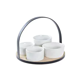 Set de Aperitivo DKD Home Decor Blanco/Negro Metal Bambú Gres Loft 5 Piezas 20 x 20 x 14 cm de DKD Home Decor, Platos y fuent...