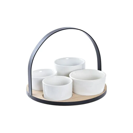 Conjunto para Aperitivos DKD Home Decor Branco/Preto Metal Bambu Grés Loft 5 Peças 20 x 20 x 14 cm de DKD Home Decor, Pratos ...