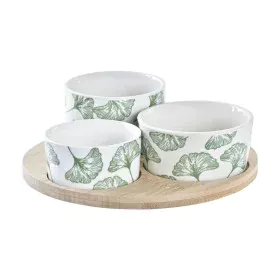 Set da Aperitivo DKD Home Decor Bambù Gres Fogli Tropicale 4 Pezzi 18 x 18 x 1 cm di DKD Home Decor, Piatti e teglie - Rif: S...