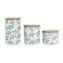 Set di 3 Barattoli DKD Home Decor Naturale Bianco Verde Bambù Gres Tropicale 10 x 10 x 17 cm di DKD Home Decor, Conservazione...