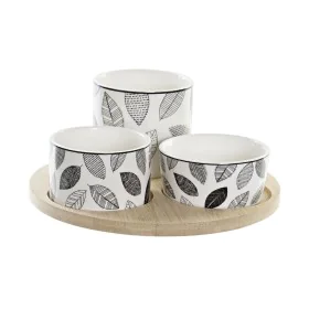 Set da Aperitivo DKD Home Decor Bianco/Nero Bambù Gres Fogli Cottage 3 Pezzi 8 cm 20 x 20 x 8 cm di DKD Home Decor, Piatti e ...