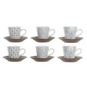 Ensemble de tasses à café DKD Home Decor Bleu Marron Bois d'hévéa Blanc Grès 90 ml de DKD Home Decor, Tasses - Réf : S3037310...