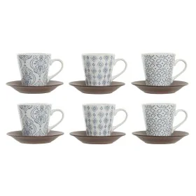 Conjunto de Chávenas de Café DKD Home Decor Azul Castanho Madeira da borracha Branco Grés 150 ml de DKD Home Decor, Canecas -...