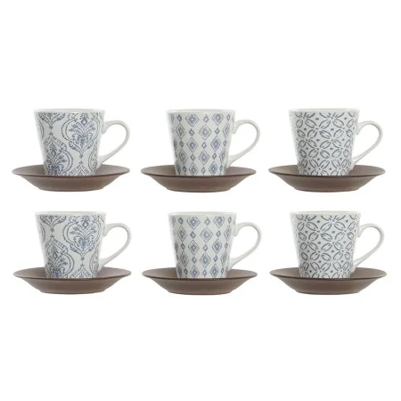 Juego de Tazas de Café DKD Home Decor Azul Marrón Madera de caucho Blanco Gres 150 ml de DKD Home Decor, Tazas - Ref: S303731...