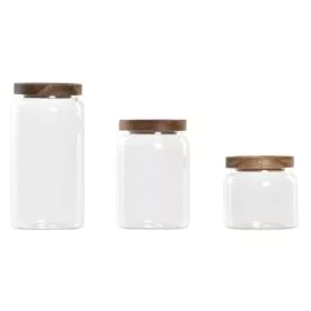 Set di 3 Barattoli DKD Home Decor Acacia Vetro Borosilicato (1 L) (400 ml) (700 ml) (3 Pezzi) di DKD Home Decor, Conservazion...