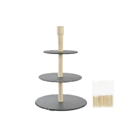 Plateau apéritif DKD Home Decor Support sur trois étages Bambou Ardoise 28 x 28 x 39,5 cm de DKD Home Decor, Plats et plateau...