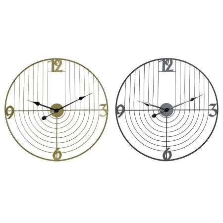 Horloge Murale DKD Home Decor Noir Doré Métal 60 x 3 x 60 cm Moderne (2 Unités) de DKD Home Decor, Pendules murales - Réf : S...