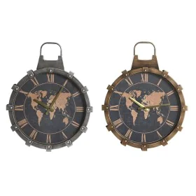 Reloj de Pared DKD Home Decor 42 x 8,5 x 54 cm Cristal Plateado Dorado Hierro Mapamundi (2 Unidades) de DKD Home Decor, Reloj...