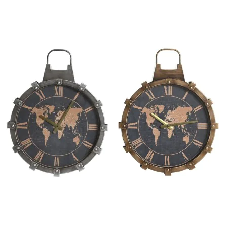 Orologio da Parete DKD Home Decor 42 x 8,5 x 54 cm Cristallo Argentato Dorato Ferro Mappamondo (2 Unità) di DKD Home Decor, O...