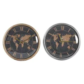 Wanduhr DKD Home Decor 46 x 6,5 x 46 cm Kristall Silberfarben Schwarz Gold Braun Eisen Weltkarte (2 Stück) von DKD Home Decor...