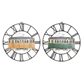 Wanduhr DKD Home Decor 49,5 x 3,5 x 48 cm Metall grün Gelb Vintage Eisenbahn (2 Stück) von DKD Home Decor, Wanduhren - Ref: S...