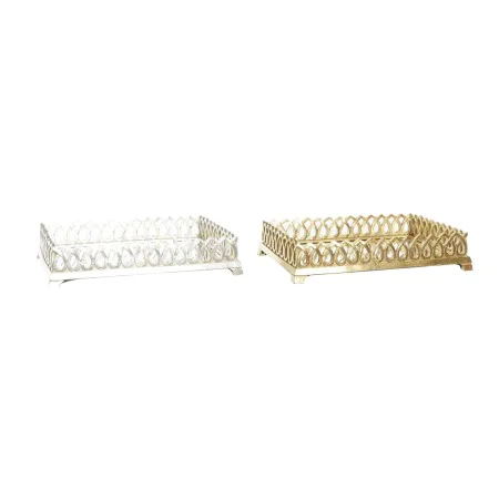 Tablett für Snacks DKD Home Decor 33 x 24 x 6,6 cm Spiegel Silberfarben Gold Harz (2 Stück) von DKD Home Decor, Teller und Sc...