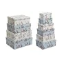 Conjunto de Caixas de Organização Empilháveis DKD Home Decor Azul Branco Bloemen Cartão (43,5 x 33,5 x 15,5 cm) de DKD Home D...