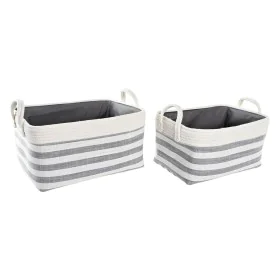 Set de basket DKD Home Decor Rayures Gris Coton (40 x 30 x 23 cm) (2 Pièces) de DKD Home Decor, Boîtes - Réf : S3039170, Prix...