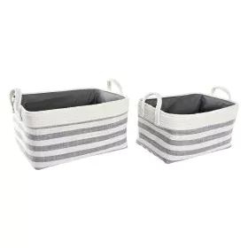 Basket set DKD Home Decor Stripes Grey Cotton (40 x 30 x 23 cm) (2 Pieces) by DKD Home Decor, Boxes - Ref: S3039170, Price: 4...