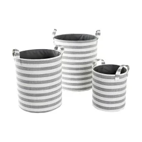 Basket set DKD Home Decor Grey Stripes Cotton (3 Pieces) (35 x 35 x 40 cm) by DKD Home Decor, Boxes - Ref: S3039171, Price: 6...