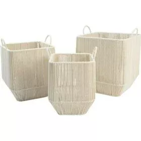 Juego de Cestas DKD Home Decor Beige Metal Algodón (3 Piezas) (37 x 37 x 45 cm) de DKD Home Decor, Cajas y arcones de almacen...