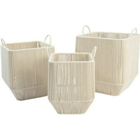 Basket set DKD Home Decor Beige Metal Cotton (3 Pieces) (37 x 37 x 45 cm) by DKD Home Decor, Storage boxes and chests - Ref: ...